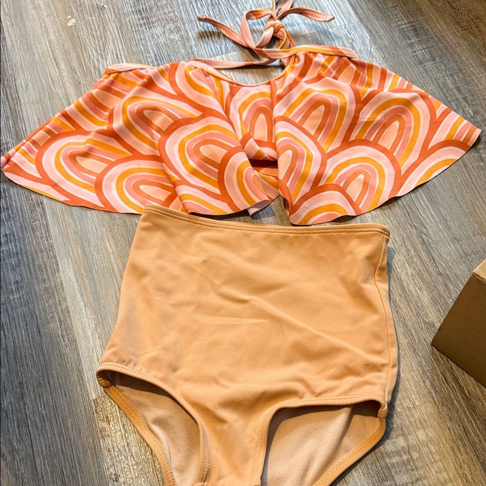 Retro Orange and Pink Swimsuit Set